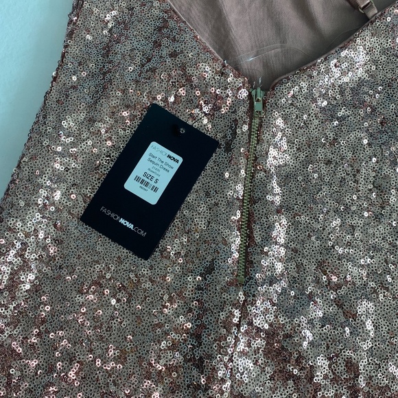 NWT Rose Gold Sequin Open Back Cowl Neck Dress - Picture 9 of 9